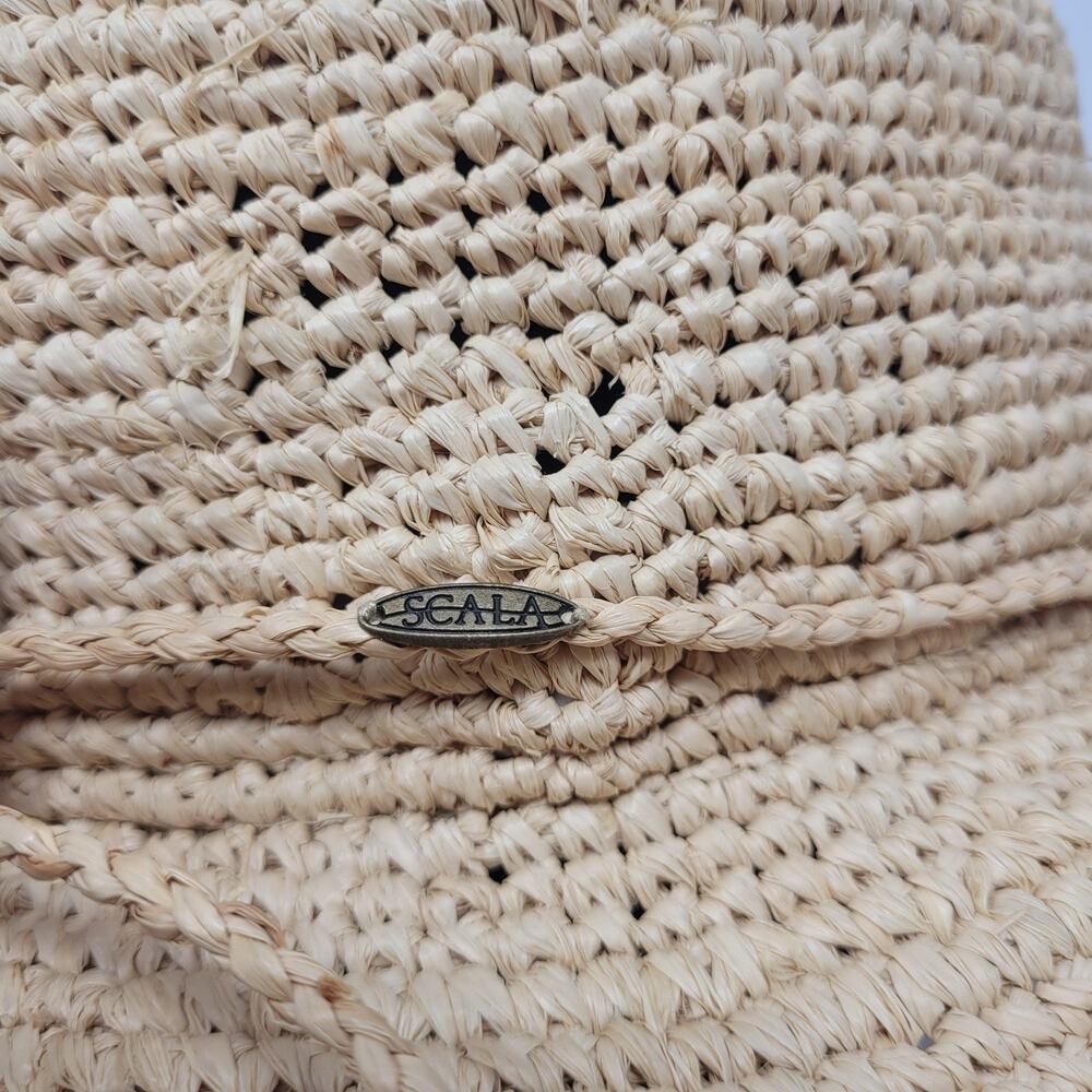 Scala Hat One Size Beige Tan Raffia Crocheted Raffia Packable Crushable L551OS - Picture 6 of 10